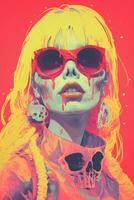 a painting of a woman with sunglasses and a skull on her face generative ai photo