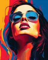 a painting of a woman with sunglasses on her face generative ai photo