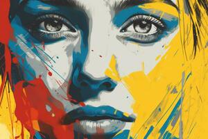 a painting of a womans face with paint splatters generative ai photo