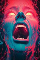 a painting of a womans face with blood dripping from her mouth generative ai photo
