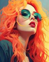 a painting of an orange haired woman with sunglasses generative ai photo