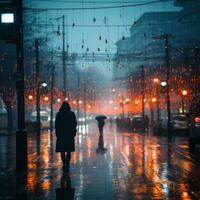 a person walking in the rain with an umbrella generative ai photo