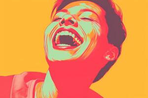 a pop art image of a woman laughing generative ai photo