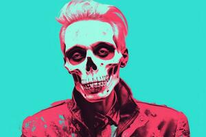a pop art image of a man with a skull on his face generative ai photo