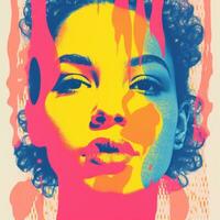 a pop art poster of a woman with colorful paint on her face generative ai photo