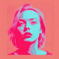 a pop art portrait of a woman in pink and blue generative ai photo