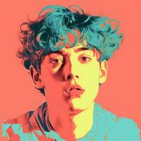 a pop art portrait of a young man with curly hair generative ai photo