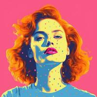a pop art portrait of a woman with red hair generative ai photo