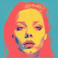 a pop art portrait of a woman with red yellow and blue colors generative ai photo
