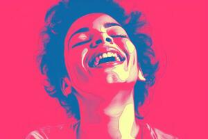 a pop art style illustration of a woman laughing generative ai photo