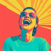 a pop art style illustration of a woman laughing generative ai photo