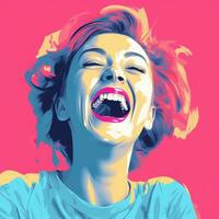 a pop art style illustration of a woman laughing generative ai photo