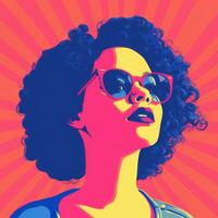 a pop art style illustration of a woman wearing sunglasses generative ai photo