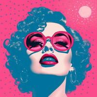 a pop art style illustration of a woman wearing sunglasses generative ai photo