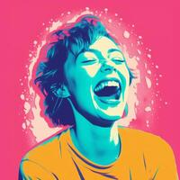 a pop art style illustration of a woman laughing generative ai photo