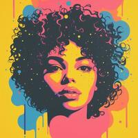 a pop art style illustration of a woman with curly hair generative ai photo