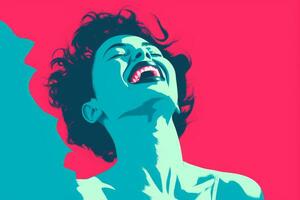 un popular Arte estilo ilustración de un mujer riendo generativo ai foto
