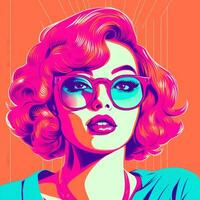 a pop art style illustration of a woman with glasses generative ai photo