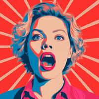 a pop art style illustration of a woman with her mouth open generative ai photo