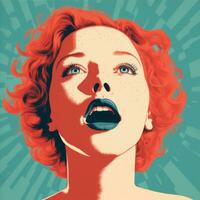 a pop art style illustration of a woman with red hair generative ai photo