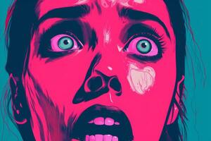 a pop art style illustration of a woman with her eyes wide open generative ai photo