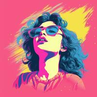 a pop art style illustration of a woman with sunglasses generative ai photo