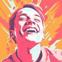 a pop art style illustration of a young man laughing generative ai photo