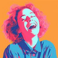 a pop art style image of a woman laughing generative ai photo