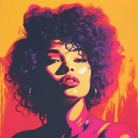 a pop art style painting of a woman with curly hair generative ai photo