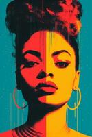 a pop art style painting of a woman with earrings generative ai photo