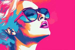 a pop art style portrait of a woman wearing sunglasses generative ai photo