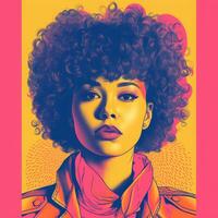 a pop art style portrait of a woman with curly hair generative ai photo