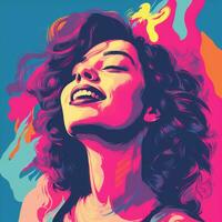 a pop art style portrait of a woman with curly hair generative ai photo