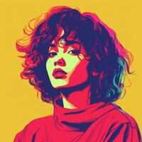 a pop art style portrait of a woman with curly hair generative ai photo