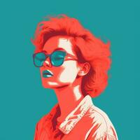 a pop art style portrait of a woman with red hair and sunglasses generative ai photo
