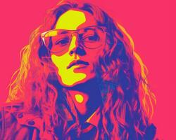 a pop art style portrait of a woman with long hair and glasses generative ai photo