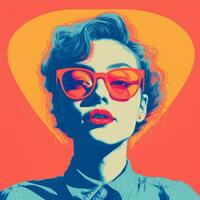 a pop art style portrait of a woman with sunglasses generative ai photo