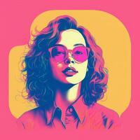 a pop art style portrait of a woman with sunglasses generative ai photo