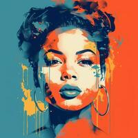 a pop art style portrait of an african american woman generative ai photo