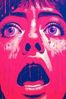 a poster for the horror movie with a womans face covered in blood generative ai photo