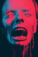 a poster of a man with blood dripping from his mouth generative ai photo