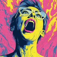 a poster with a woman screaming with her mouth open generative ai photo