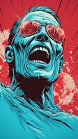 a poster of a zombie with sunglasses on his face generative ai photo