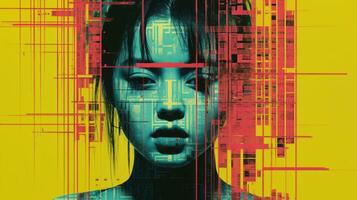 a poster with a womans face on a yellow background generative ai photo