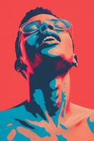 a poster with a man with glasses on his face generative ai photo