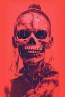 a red and black poster with a skull on it generative ai photo