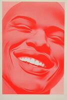 a red and black print of a smiling man generative ai photo
