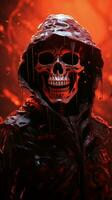 a red and black skull in a hoodie generative ai photo