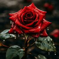 a red rose with water droplets on it generative ai photo