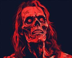 a red skull with long hair on a black background generative ai photo